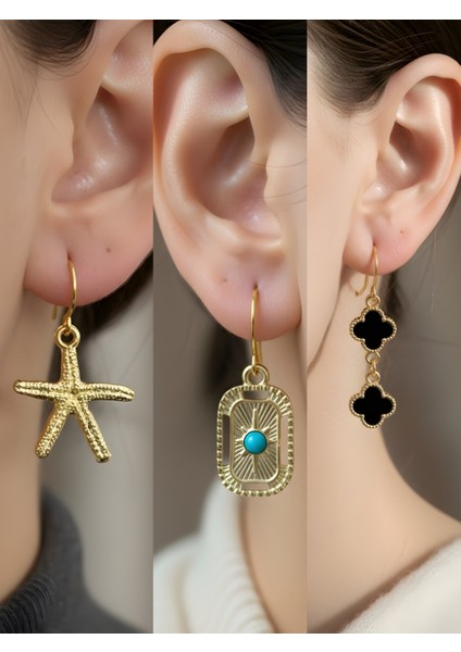 Trend Sembol Figürlü 3’lü Kadın Küpe Set