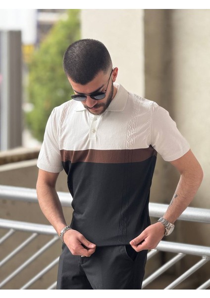 Slimfit Kesim Erkek Polo Yaka Parçalı Desen Triko Tshirt-Beyaz fiyatları
