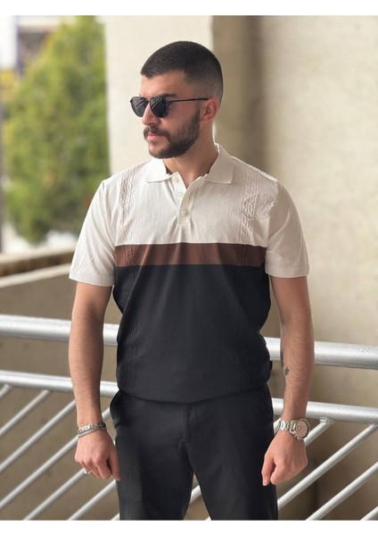 Slimfit Kesim Erkek Polo Yaka Parçalı Desen Triko Tshirt-Beyaz fırsatları