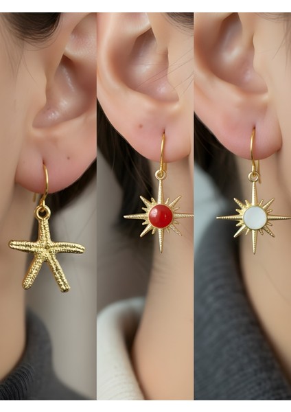 Trend Sembol Figürlü 3’lü Kadın Küpe Set