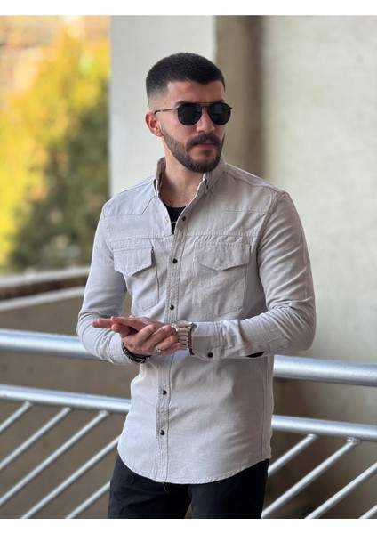 Slimfit Kesim Erkek Levi Model Cotton Cift Cepli Gömlek-Gri fiyatları