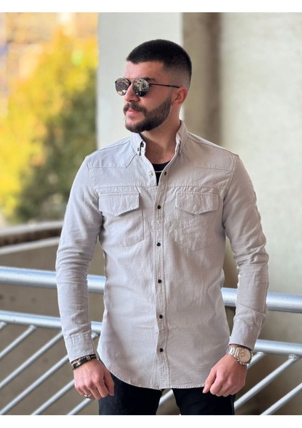 Slimfit Kesim Erkek Levi Model Cotton Cift Cepli Gömlek-Gri modelleri
