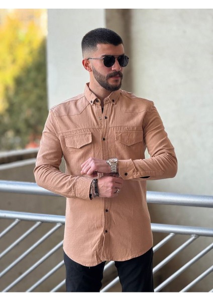 Slimfit Kesim Erkek Levi Model Cotton Cift Cepli Gömlek-Somon