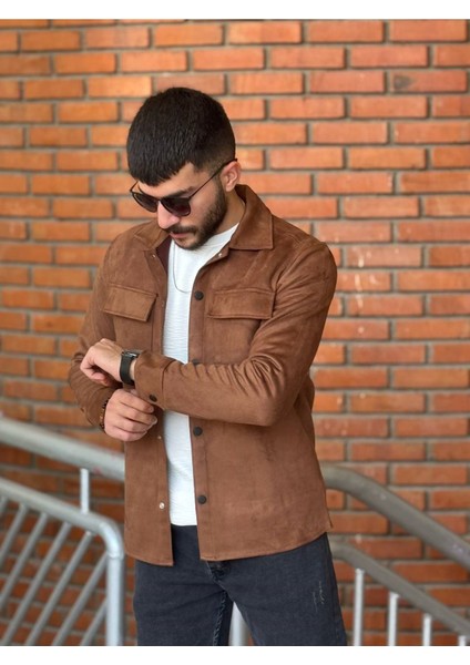Slimfit Kesim Erkek Çift Cepli Süet Gömlek-Kahve fiyatları