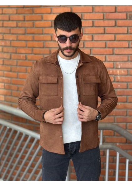 Slimfit Kesim Erkek Çift Cepli Süet Gömlek-Kahve modelleri