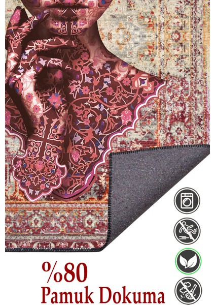 Kadın Silüeti Kiremit Tonunda Eskitme Desenli Vintage Yıkanabilen Dokuma Taban Salon Halısı Mars 125 indirimleri