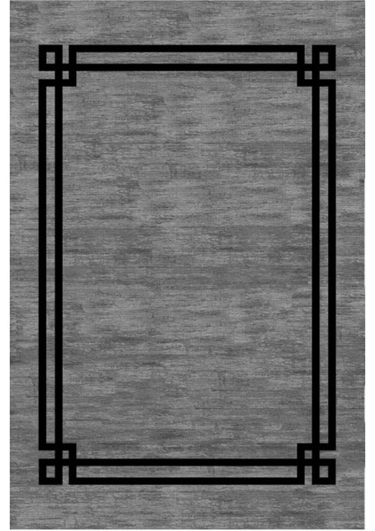 Mars 2064 Siyah Çerçeve Desenli Yıkanabilir Kaymaz Salon Halısı, Koridor ve Mutfak Halısı