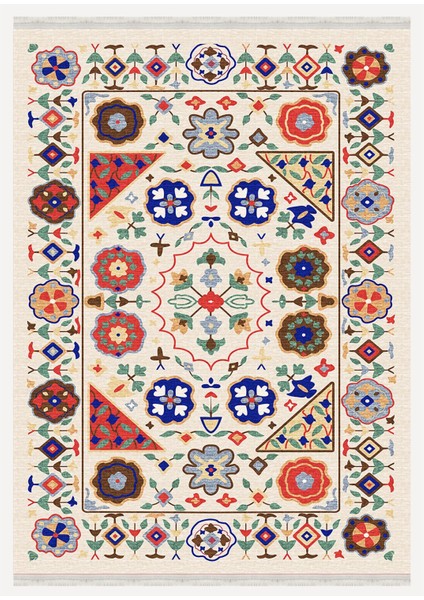 Mars 2035 Renkli Klasik Desenli Yıkanabilir Dokuma Taban Salon Halısı Koridor ve Mutfak Halısı