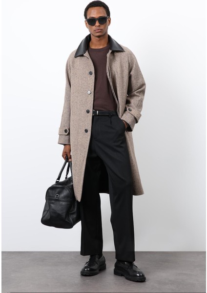 Vizon Kontrast Yaka Erkek Kaban