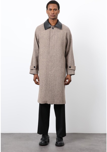 Vizon Kontrast Yaka Erkek Kaban modelleri