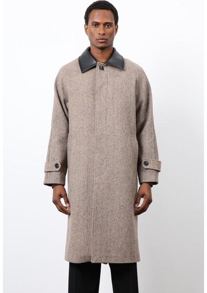 Vizon Kontrast Yaka Erkek Kaban fırsatları