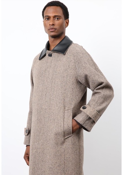 Vizon Kontrast Yaka Erkek Kaban indirimleri