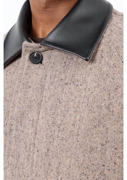 Vizon Kontrast Yaka Erkek Kaban