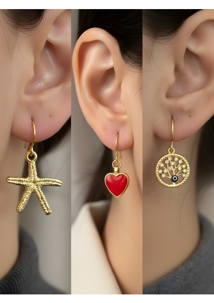 Trend Sembol Figürlü 3’lü Kadın Küpe Set