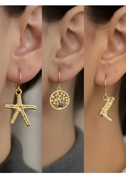 Trend Sembol Figürlü 3’lü Kadın Küpe Set