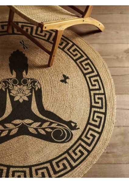 Boho 946 Yogo Yapan Kadın Baskılı Örgü Yuvarlak Natural Çift Taraflı Halı fırsatları