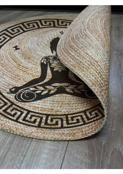 Boho 946 Yogo Yapan Kadın Baskılı Örgü Yuvarlak Natural Çift Taraflı Halı indirimleri