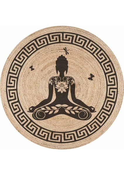 Boho 946 Yogo Yapan Kadın Baskılı Örgü Yuvarlak Natural Çift Taraflı Halı