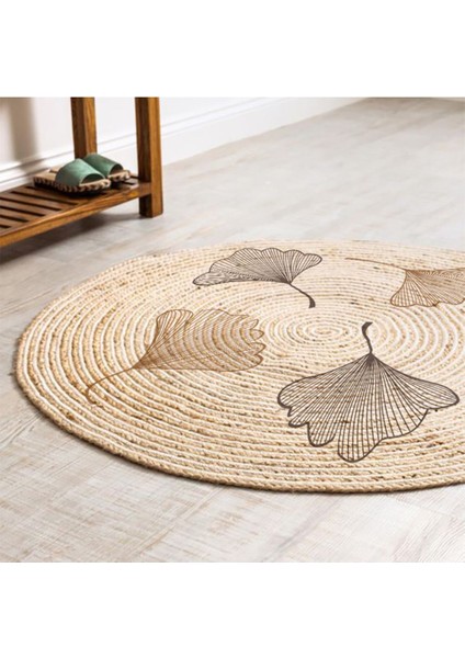 Floral Desenli Örgü Yuvarlak Natural Çift Taraflı Halı Boho 907 fiyatları
