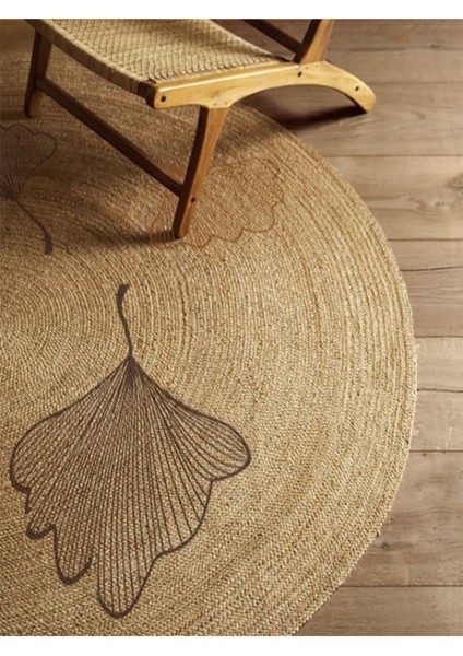 Floral Desenli Örgü Yuvarlak Natural Çift Taraflı Halı Boho 907 fırsatları