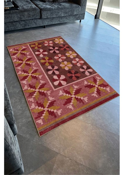 Mars 108 Pastel Gül Kurusu Pembe Çiçekli Floral Dokuma Taban Salon Mutfak Halısı fiyatları