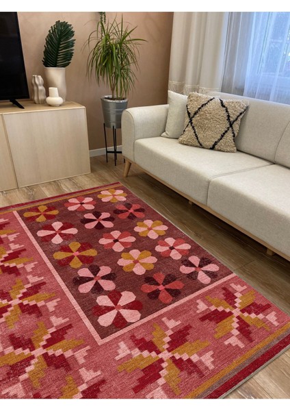 Mars 108 Pastel Gül Kurusu Pembe Çiçekli Floral Dokuma Taban Salon Mutfak Halısı fırsatları