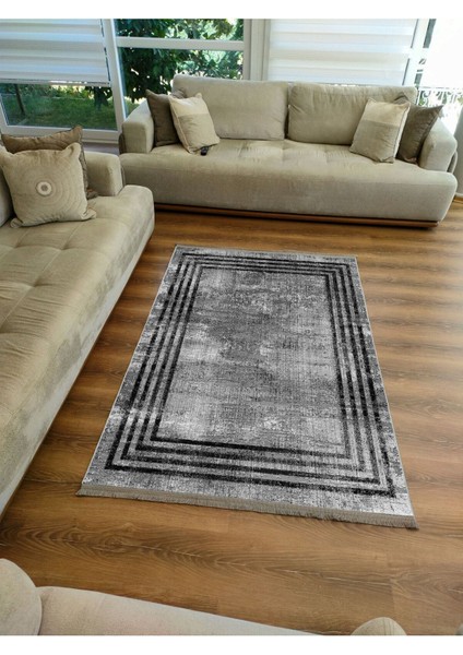 Mars 2086 Gri ve Siyah Tonlarında Eskitme Çizgi Desen Kaymaz Taban Dekoratif Halı fiyatları