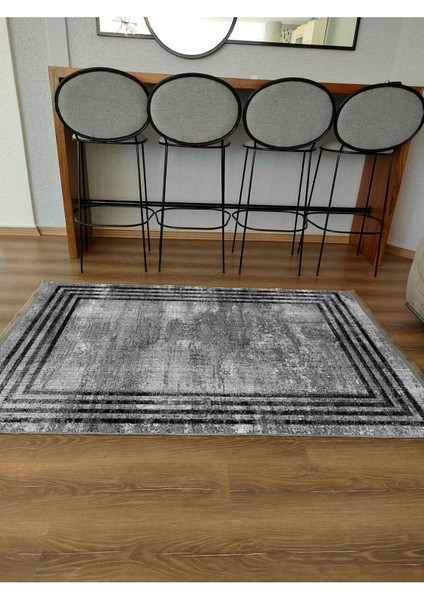 Mars 2086 Gri ve Siyah Tonlarında Eskitme Çizgi Desen Kaymaz Taban Dekoratif Halı indirimleri
