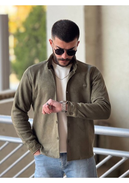 Slimfit Kesim Erkek Düz Desen Süet Gömlek-Haki fiyatları