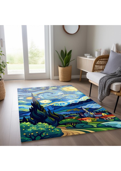 Van Gogh Yıldızlı Geceler Pastel Tonlarında Dokuma Taban Salon Halısı Çocuk Halısı Mars 259 indirimleri