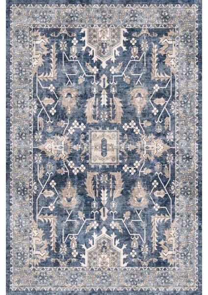 Mars Halı Osmanlı Eskitme Desenli Mavi Zeminli Salon Halısı MARS2259