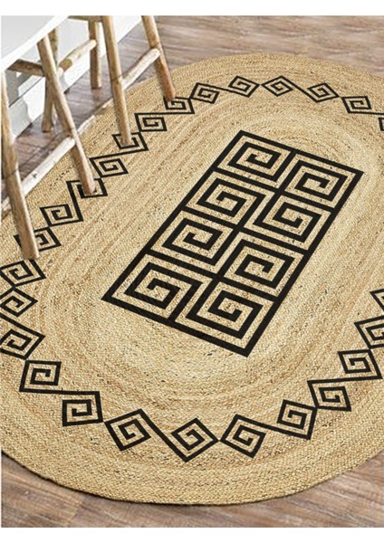 Boho 987 Jüt Hasır Etnik Desenli Oval Jüt Örme Doğal Hasır Natural Oval Halı modelleri