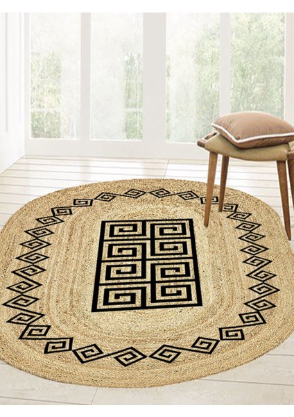 Boho 987 Jüt Hasır Etnik Desenli Oval Jüt Örme Doğal Hasır Natural Oval Halı fırsatları