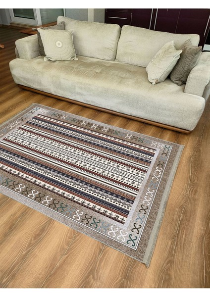 Mars 2075 Serisi Kahve Tonlarında Etnik Geometrik Desen Kaymaz Taban Dekoratif Halı fırsatları