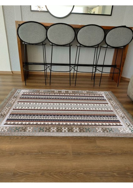 Mars 2075 Serisi Kahve Tonlarında Etnik Geometrik Desen Kaymaz Taban Dekoratif Halı indirimleri