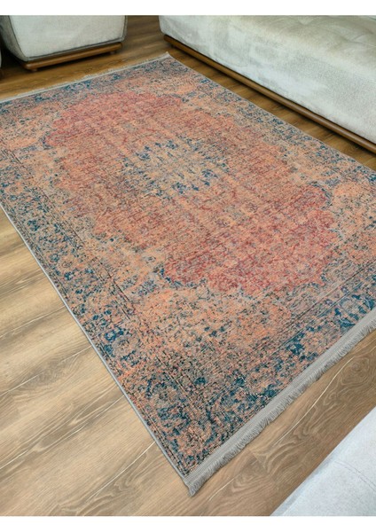 Mars Serisi Mavi ve Kahve Tonlarında Eskitme Otantik Desen Kaymaz Taban Şönil Halı fiyatları