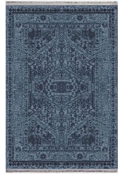 Mars Serisi Lacivert Eskitme Antika Desen Kaymaz Taban Şönil Halı
