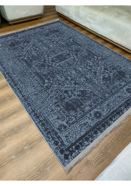 Mars Serisi Lacivert Eskitme Antika Desen Kaymaz Taban Şönil Halı modelleri