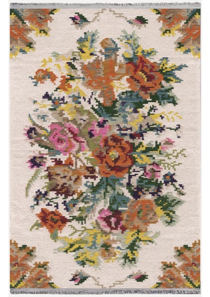Mars Serisi Multy Tonlarında Eskitme Çiçek Desen Kaymaz Taban Şönil Halı
