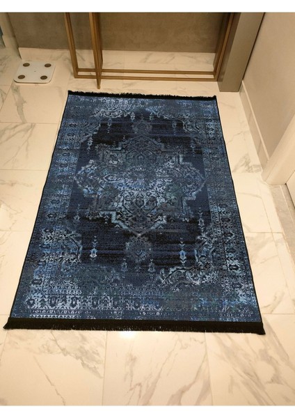 Mars Serisi Lacivert Eskitme Antika Desen Kaymaz Taban Şönil Halı