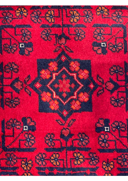 El Dokuma Afgan Halı Yıldız Desenli Ince Dokuma Bordo Renk 2.5 Metre Kare