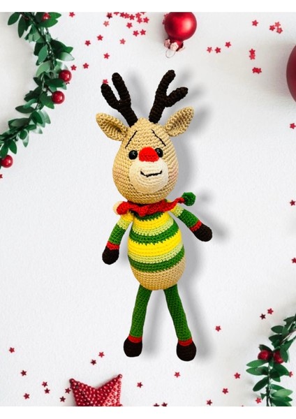 Renkli Amigurumi Geyik El Yapımı Organik Oyuncak, Sıcacık ve Sevimli Hediye