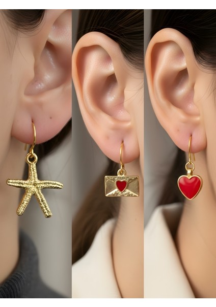 Trend Sembol Figürlü 3’lü Kadın Küpe Set