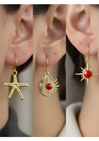 Trend Sembol Figürlü 3’lü Kadın Küpe Set