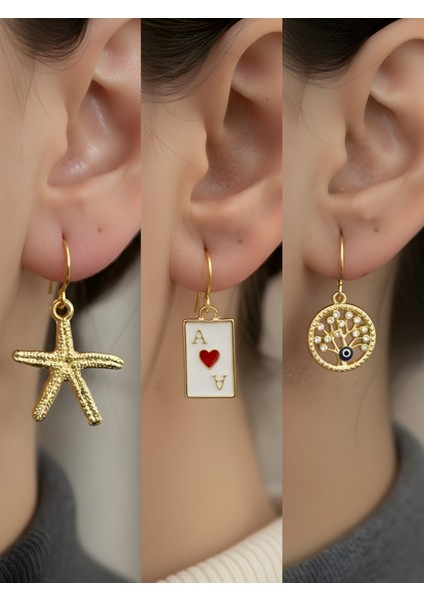 Trend Sembol Figürlü 3’lü Kadın Küpe Set