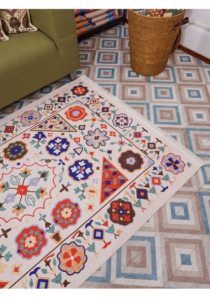 Mars 2035 Renkli Klasik Desenli Yıkanabilir Dokuma Taban Salon Halısı Koridor ve Mutfak Halısı modelleri