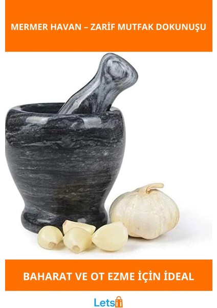 Doğal Cilalı Mermer Havan Zarif Mutfak Aksesuarı