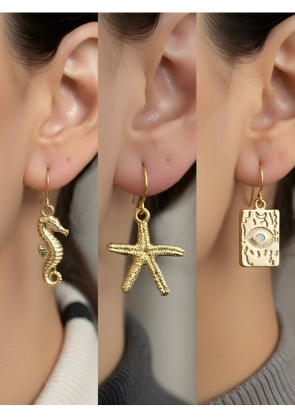 Trend Sembol Figürlü 3’lü Kadın Küpe Set