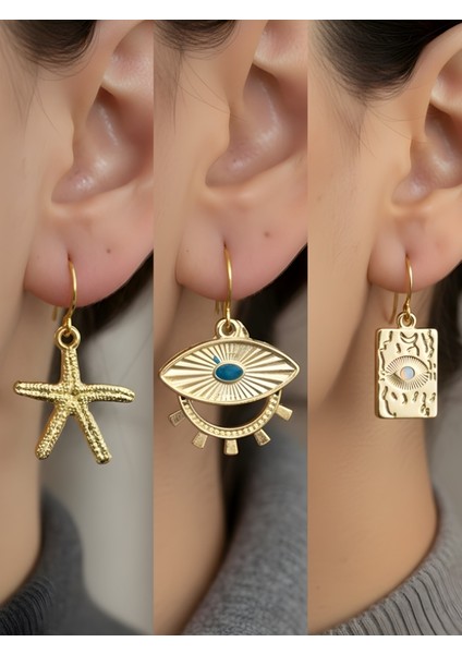 Trend Sembol Figürlü 3’lü Kadın Küpe Set