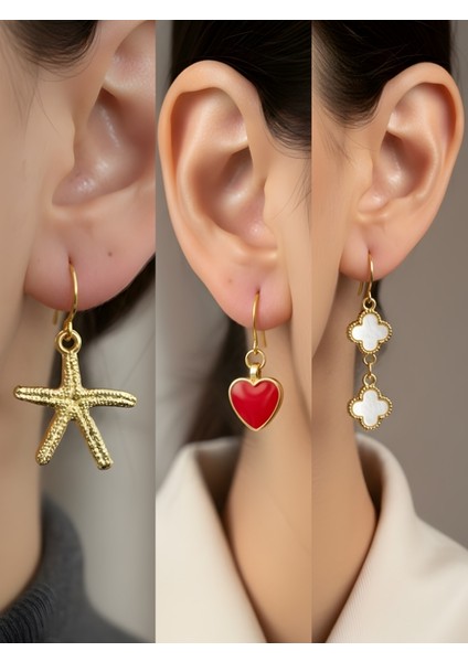 Trend Sembol Figürlü 3’lü Kadın Küpe Set